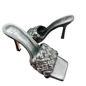Marc Fisher LTD Draya Braided Leather High Heel Slides Sandal Black Size 6.5